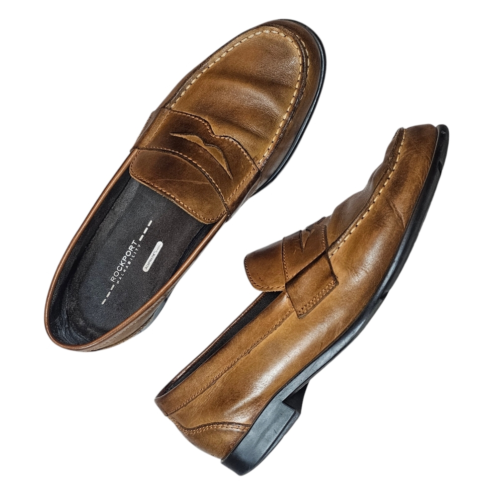 ROCKPORT Men's Classic Brown Leather Loafers ADIPRENE by Adidas US Size 11.5 EUC